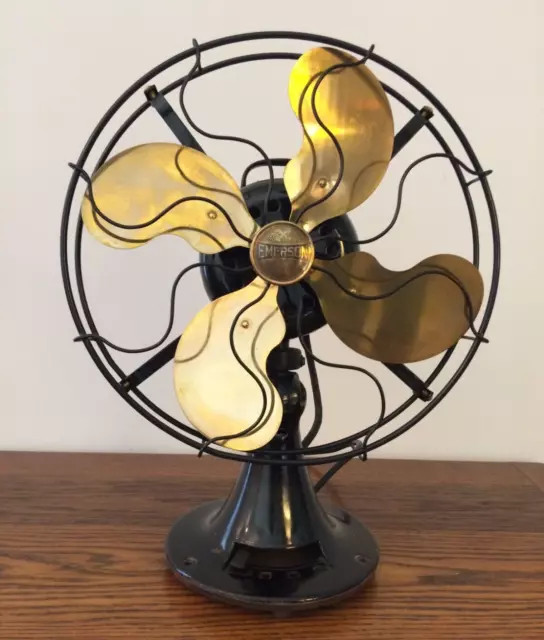 Antique Emerson Brass Blade Oscillating 3 Speed Fan Type 29646