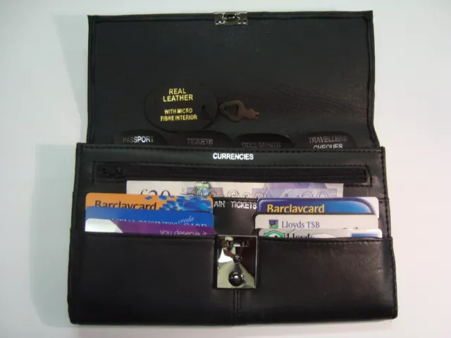 TRAVEL Document WALLET ORGANISER with lock for Passport etc Soft Leather
