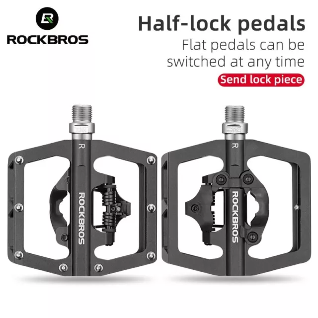 2 In 1 Aluminum Bicycle Lock Pedal MTB Road Bike Pedals w/ Cleat For SPD System