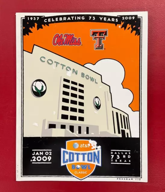 2009 AT&T Cotton Bowl Program Ole Miss vs Texas Tech Last Dallas game! Harrell!