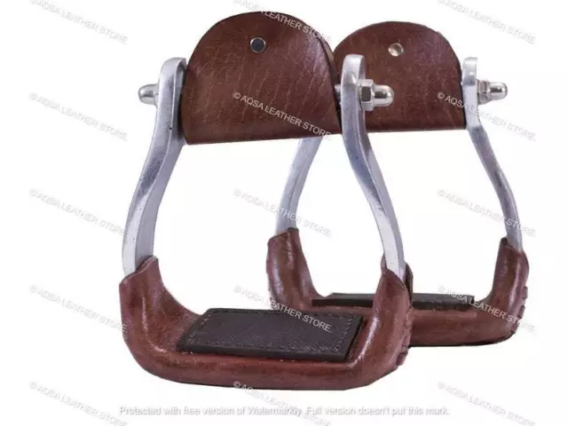 Saddle Leather Aluminum Stirrups Western Horse Barrel Show Racing Silver Reining