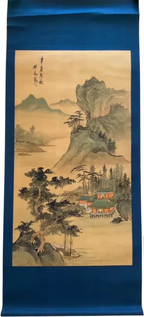Antique Early 20th C. Ca.1911 Chinese Ink & Color Landscape Scroll Painting