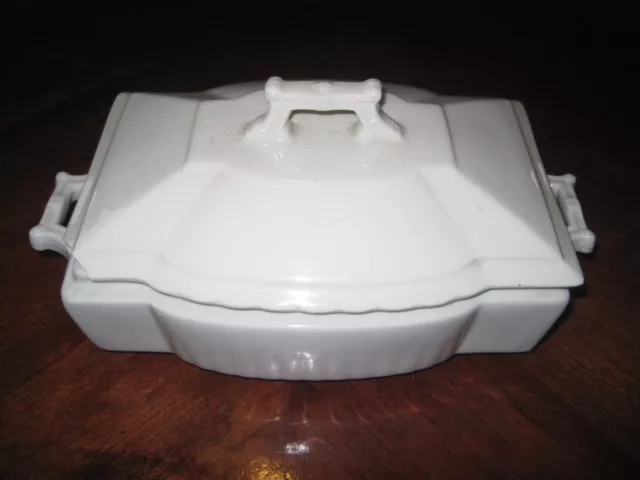 Antique Johnson Bros England White Ironstone Covered Casserole Tureen Bowl Dish