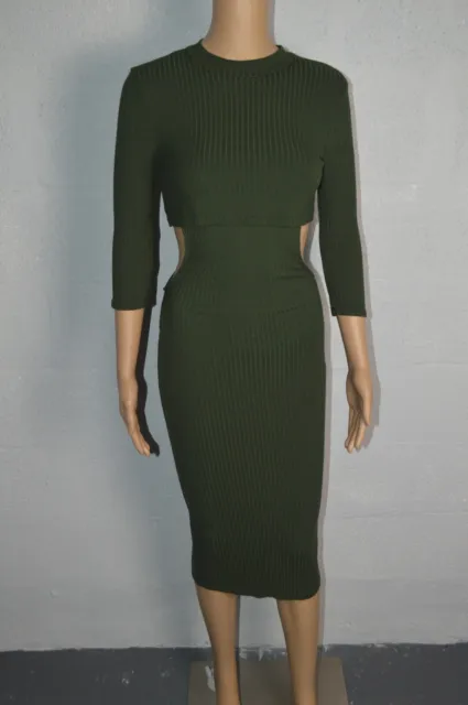 FOREVER 21 Green Open Side Ribbed Midi Dress Olive Style# 985893 Size S