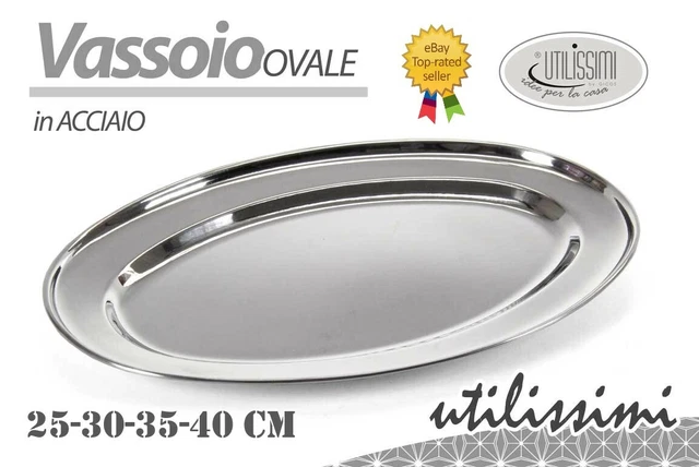 Vassoio Piatto Da Portata Ovale In Acciaio Inox Casa Bar 25-30-35-40 Cm Wel