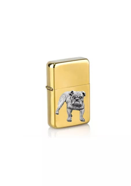PPD19 Bulldog Pewter Pendant On a petrol wind proof gold Lighter