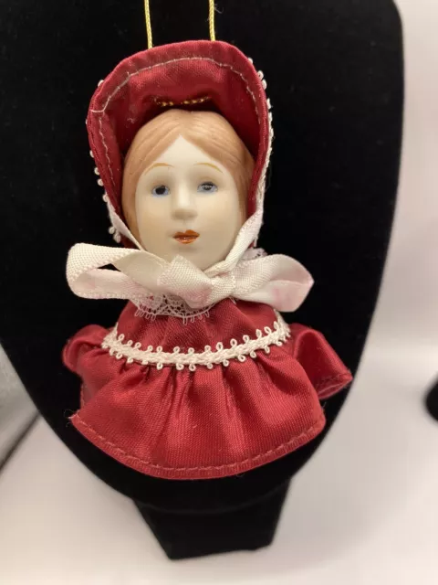 Vtg Russ Berrie Red Bonnet Girl Victorian Blonde Christmas Ornament 2
