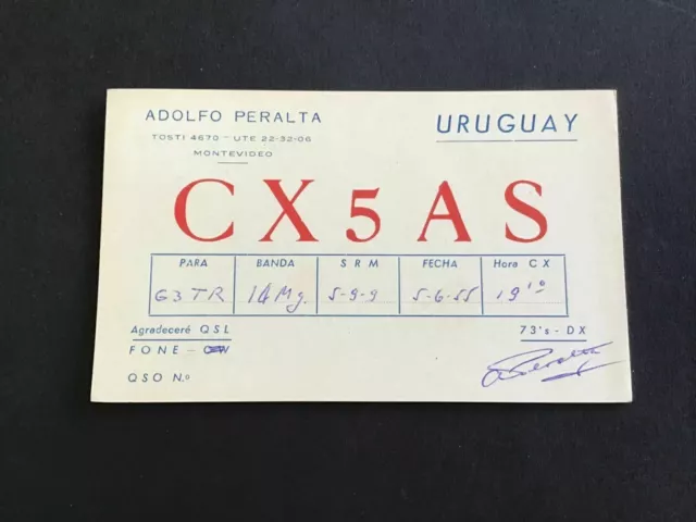 Vintage QSL Radio communication card Uruguay 1955 R37569
