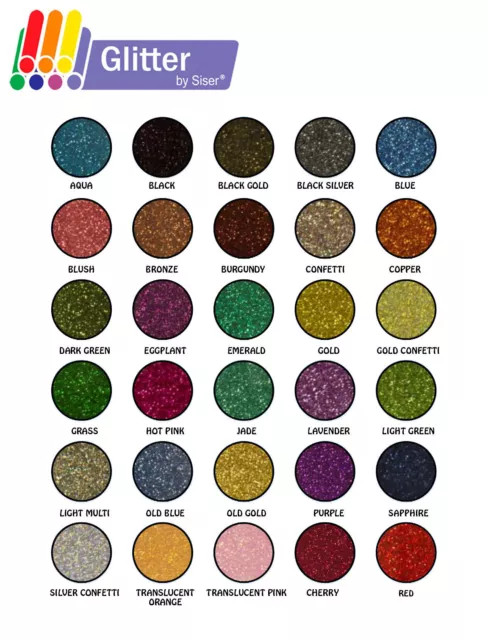 Siser GLITTER Heat Transfer Vinyl 20" x 1yd, 3yds, 5yds - Different Colors