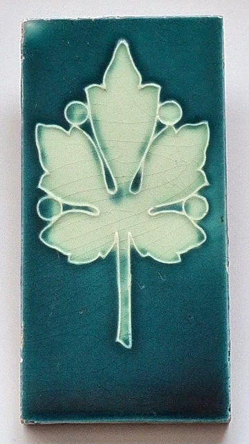 Antique Minton Hollins & Co Embossed Majolica Blue Tile 6" x 3"