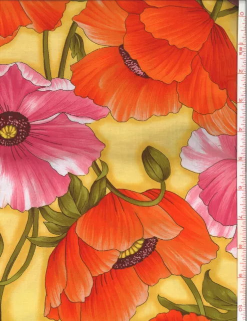 Large Orange Poppies cotton quilt fabric Benartex 4250-36 Sunshine Pink