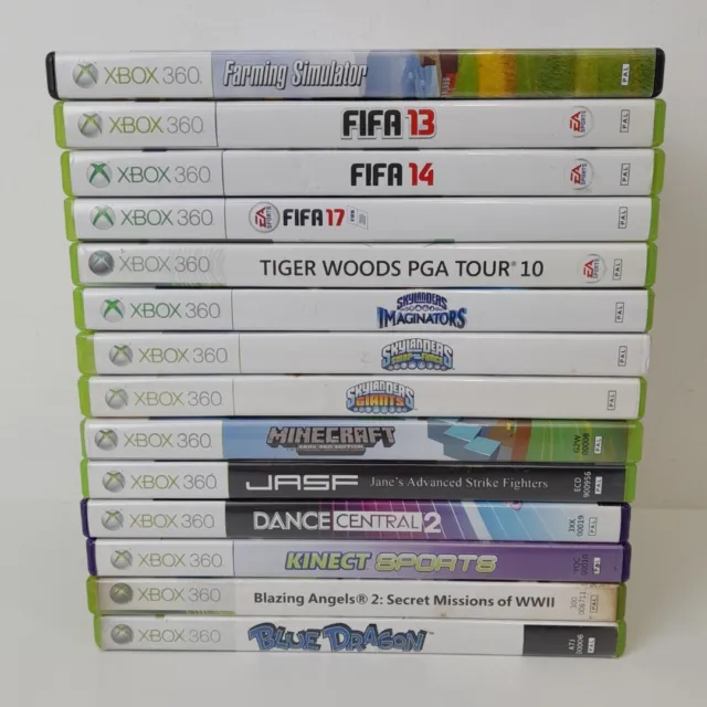 Xbox 360 Games Bundle x14 Minecraft Fifa PGA Skylanders Cased -WRDC