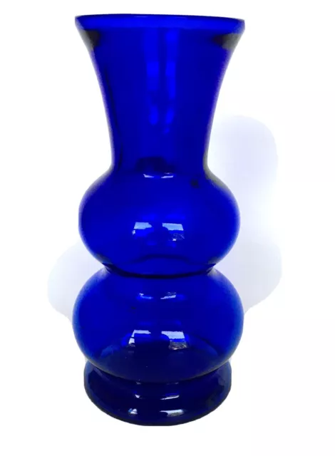 Unusual Vintage Cobalt Blue Hand Blown Art Glass Bubble Vase 8.5" Tall