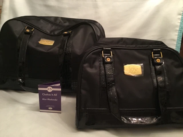 Joy Mangano Black Weekender & Mini Weekender Carry On Bag Croc trim