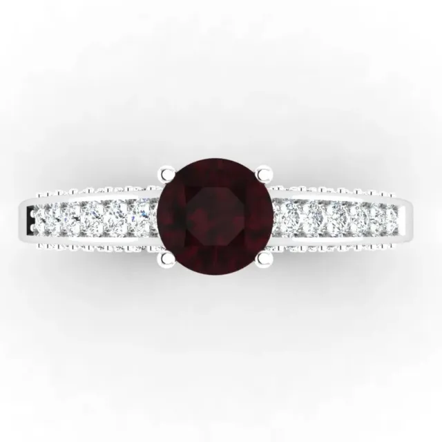 0.74 Ct Round Diamond Natural Garnet Engagement Ring 10K Solid White Gold