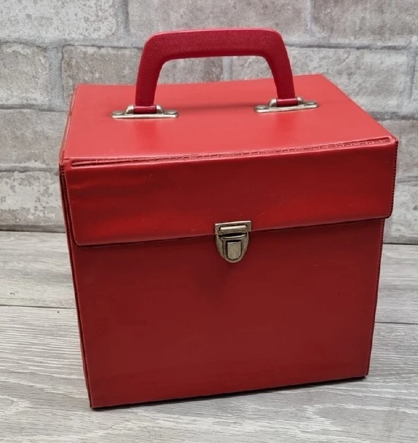 VINTAGE 7& VINYL Red Record Box Storage Carry Case for 7" Singles 45rpm