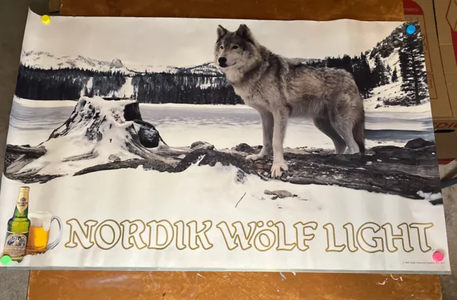 Nordic wolf light imported beer Mirror Poster. 1984 Never Hung.  24x38