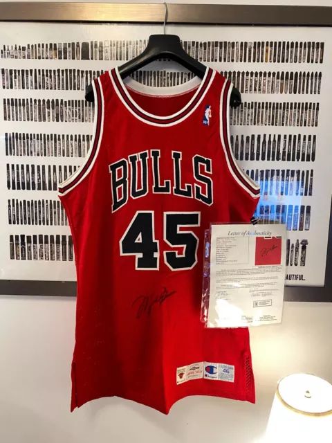 Michael Jordan Chicago Bulls Signed Pro Cut Champion Jersey Sz 46 +3 95-96  Team