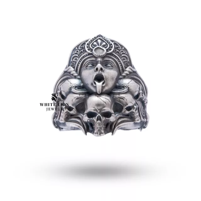 Kali Godess Power Skulls 925 Sterling Silver Men Biker Rider Ring Birthday Gift