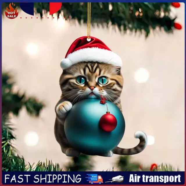 Christmas Cute Hanging Cat Ornaments Acrylic Tree Car Pendant Decorations (G) FR