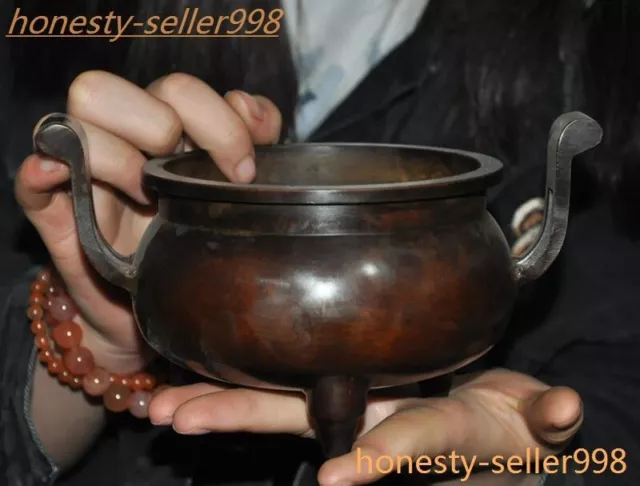 7.6'' “宣德年制” Marked Old Chinese dynasty bronze Incense burner censer statue