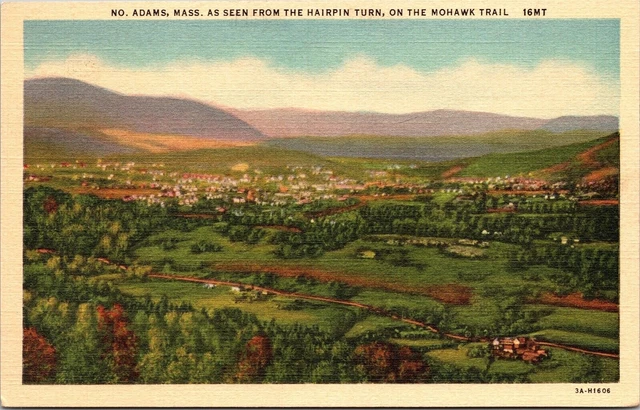 No Adams Mass Hairpin Turn Mohawk Trail Linen Ct Art Colortone Vintage Postcard