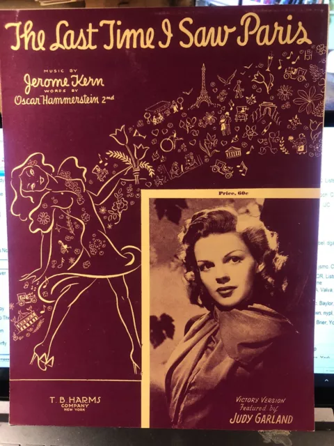 1940 ‘victory version’ sheet music JUDY GARLAND “Last Time I Saw Paris” Mint
