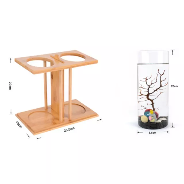 Glass Betta Fish Tank Bamboo Base Mini Aquarium Fish Bowl Desktop Decoration USA 2