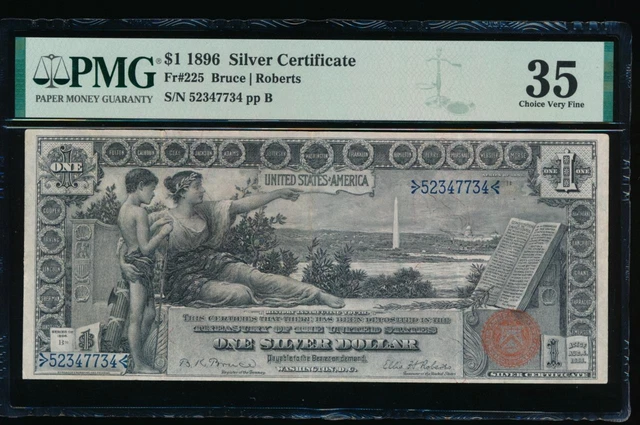 AC Fr 225 1896 $1 Silver Certificate EDUCATIONAL PMG 35. Tougher Fr#