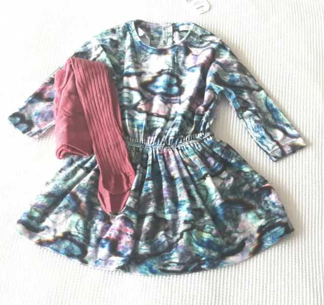 Next Baby Girls Marble Print Dress & Tights Outfit Age 18-24 Months  BNWT