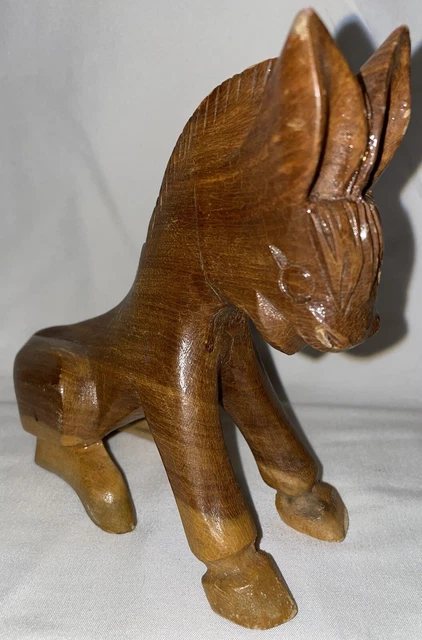 A Rare Vintage Hand-carved Wooden Donkey Made In Mexico