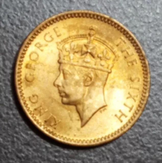 1949 Mauritius One 1 Cent Coin AU UNC RED King George VI  KM 25