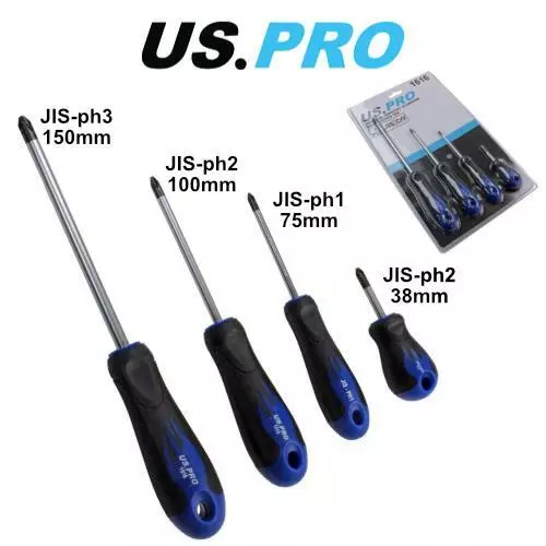 US PRO Tools 4 Piece Japanese Industry Standard Screwdriver Set JIS ph1,2,3