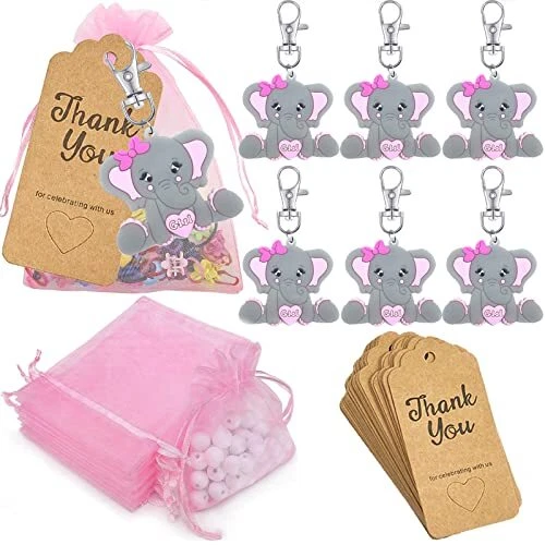 20 PACK BABY Shower Return Gifts for Guests Elephant Keychains Party