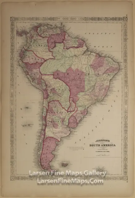 1866 Johnson's South America, Peru, Brazil, Colombia, Argentina, Chile Patagonia