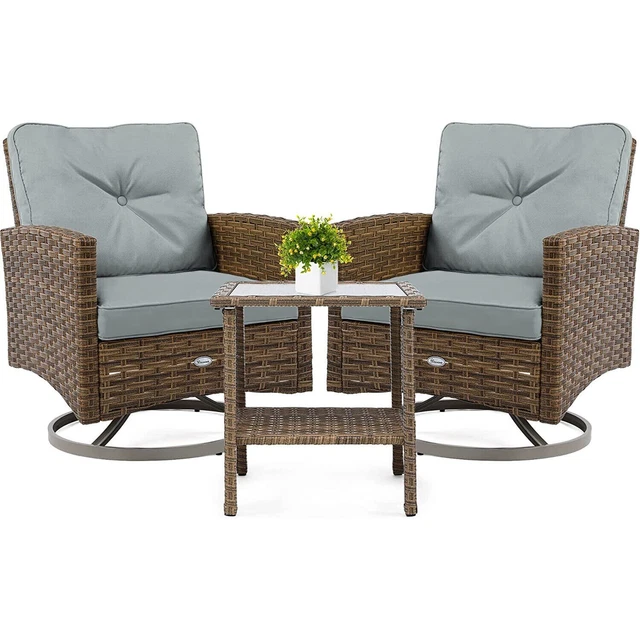 3PCS Outdoor Swivel Chairs Patio Bistro Set Rattan Furniture Sofa Wicker