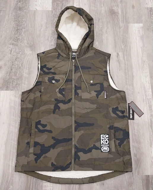 Ecko Unltd Sherpa Camo Zip Hoodie Vest Men's Large Camouflage Green