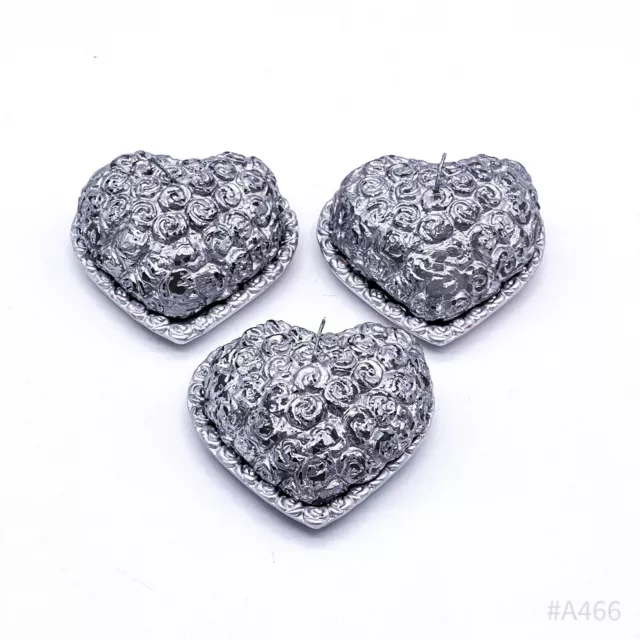 3er Set Velas en Forma de Corazón Con Decoración de Rosas, Plata 3 Unidad