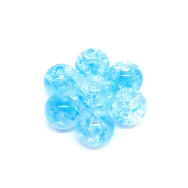100 Blue Crackle Acrylic Round Beads - 8mm Dia - Shiny Sparkle - P01229