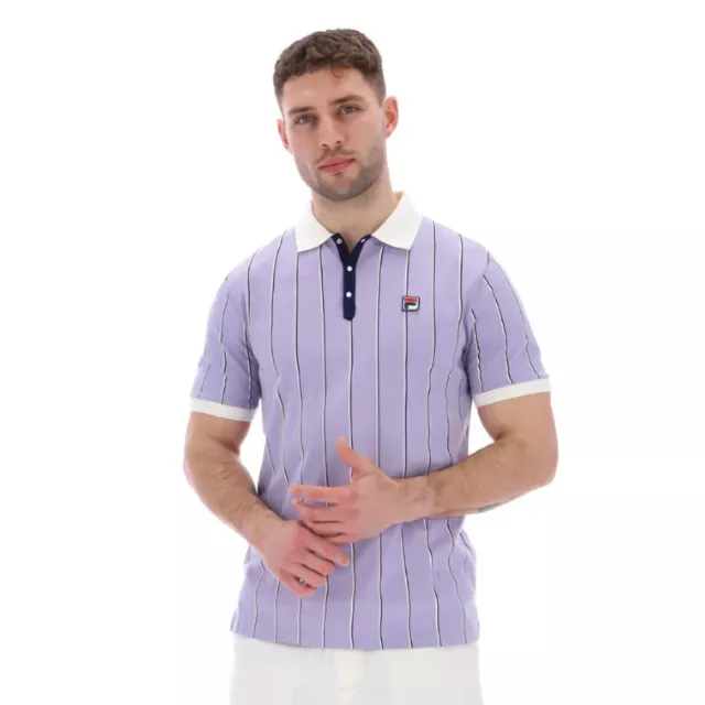 Fila Mens Brett BB1 Wisteria Purple Vertical Stripe Tennis Retro Polo Shirt