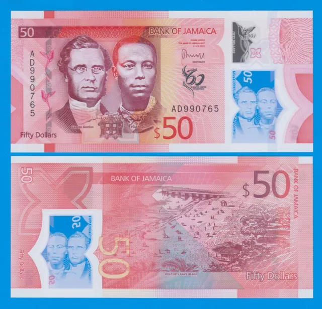 Jamaica 50 Dollar P 96 New 2023 (2022) Polymer UNC