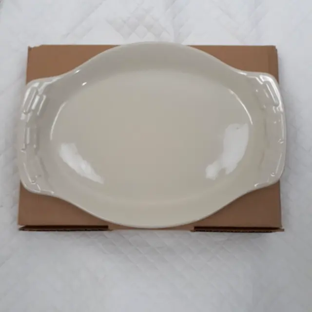 Longaberger Pottery Woven Traditions Ivory Small Oval Platter New in Box