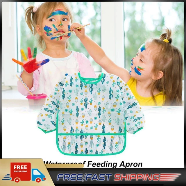 Baby Feeding Bibs Kids Waterproof Long Sleeve Coverall (4-6Years Cactus)
