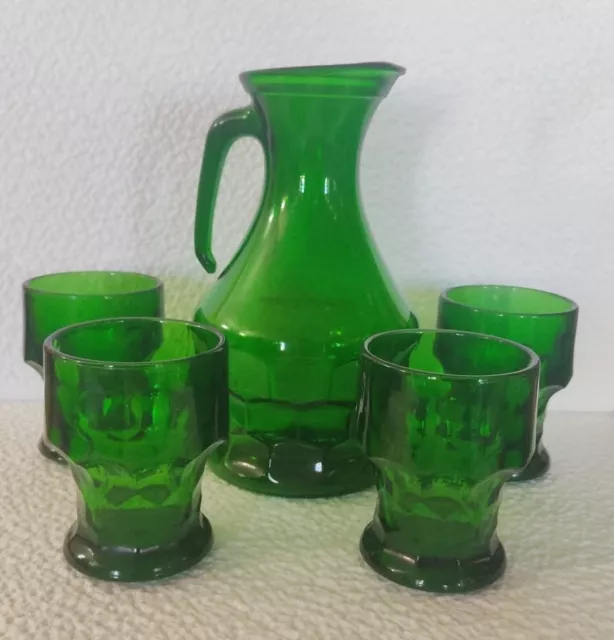 4 Vasos De Abuela Verdes Más Jarra, Vintage