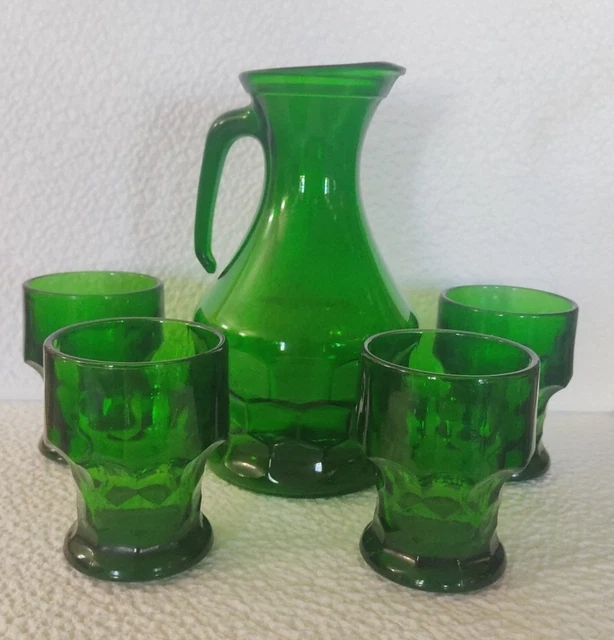 4 Vasos De Abuela Verdes Más Jarra, Vintage
