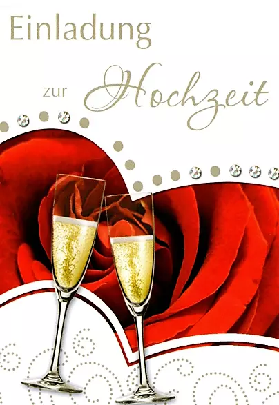 Einladungskarten zur Hochzeit Vermählung Heirat mit weißen Umschlägen Motiv Sekt