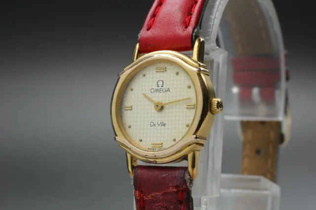 *Exc+5* Vintage OMEGA De Ville Cal.1450 Quartz Gold Dial Swiss Made Womens Watch