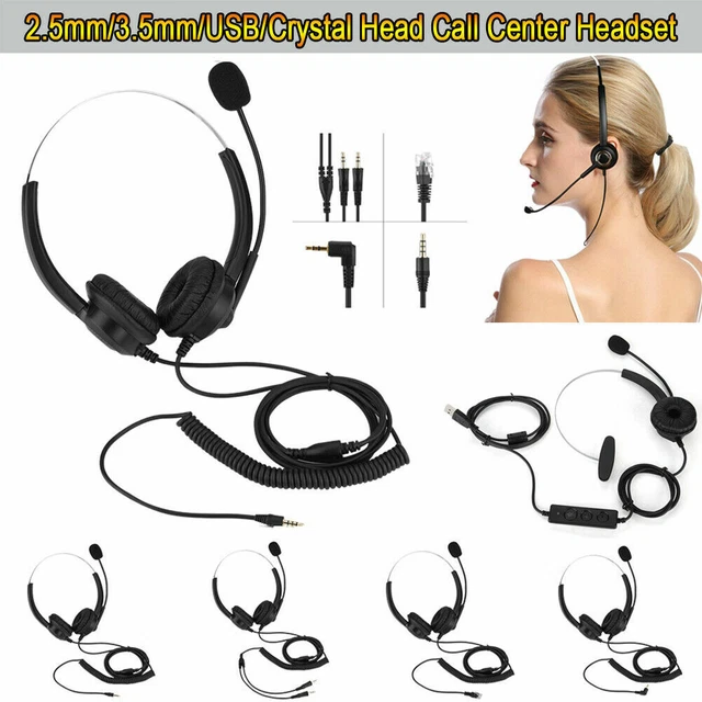 CALL CENTER HEADSET Telephone Corded Wired Microphone Office Head Phone