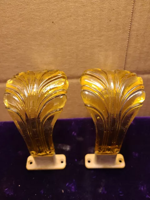 ANTIQUE VINTAGE ART DECO amber DEPRESSION GLASS CURTAIN TIE BACKS 4 Set of 2