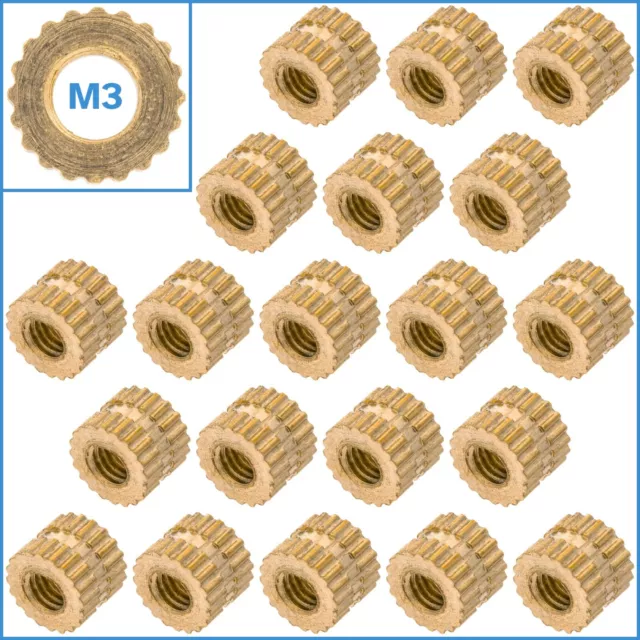 20pcs M3 4mm x 5mm Solid Brass Knurled Nuts Threaded Embedded Round Insert